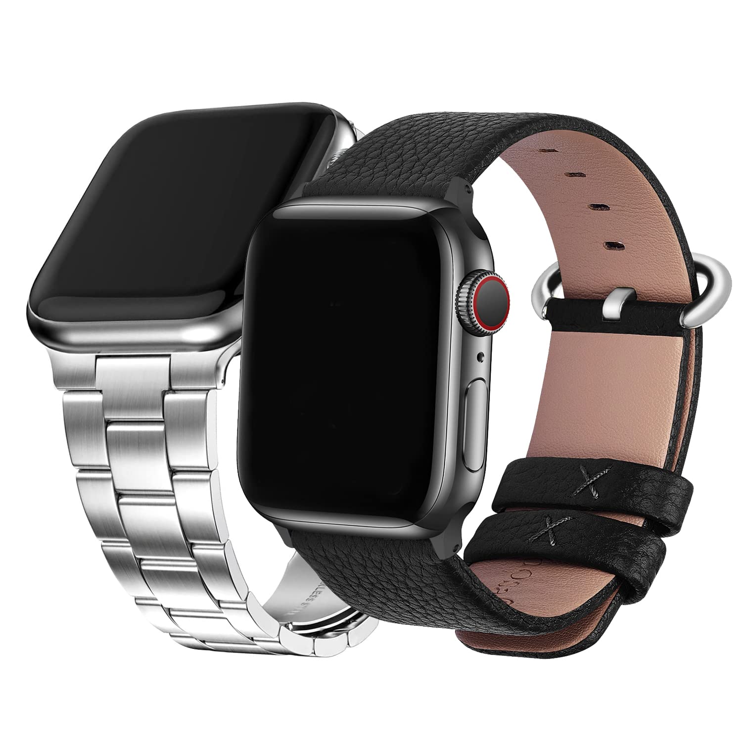 Fullmosa No-Tool Needed Band Compatible Apple Watch Band with Case 41mm 40mm 38mm Silver Apple Watch Leather Band