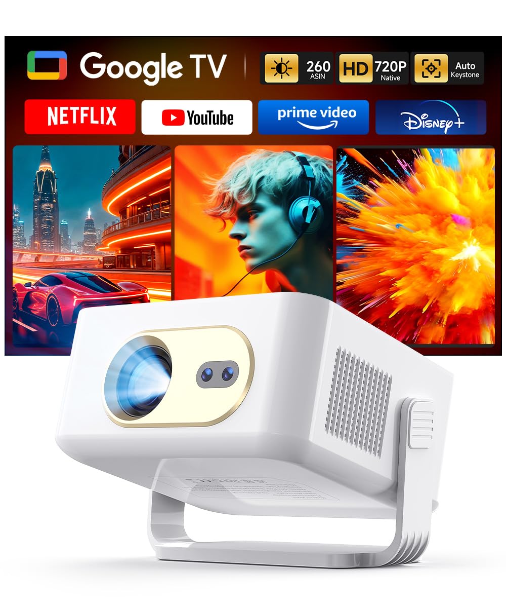 Magcubic Smart Projector with WiFi and Bluetooth, Official Licensed Google TV/Netflix, 2K Support Portable Projector, Auto Focus & Keystone, 180° Rotatable Projector for Indoor/Outdoor