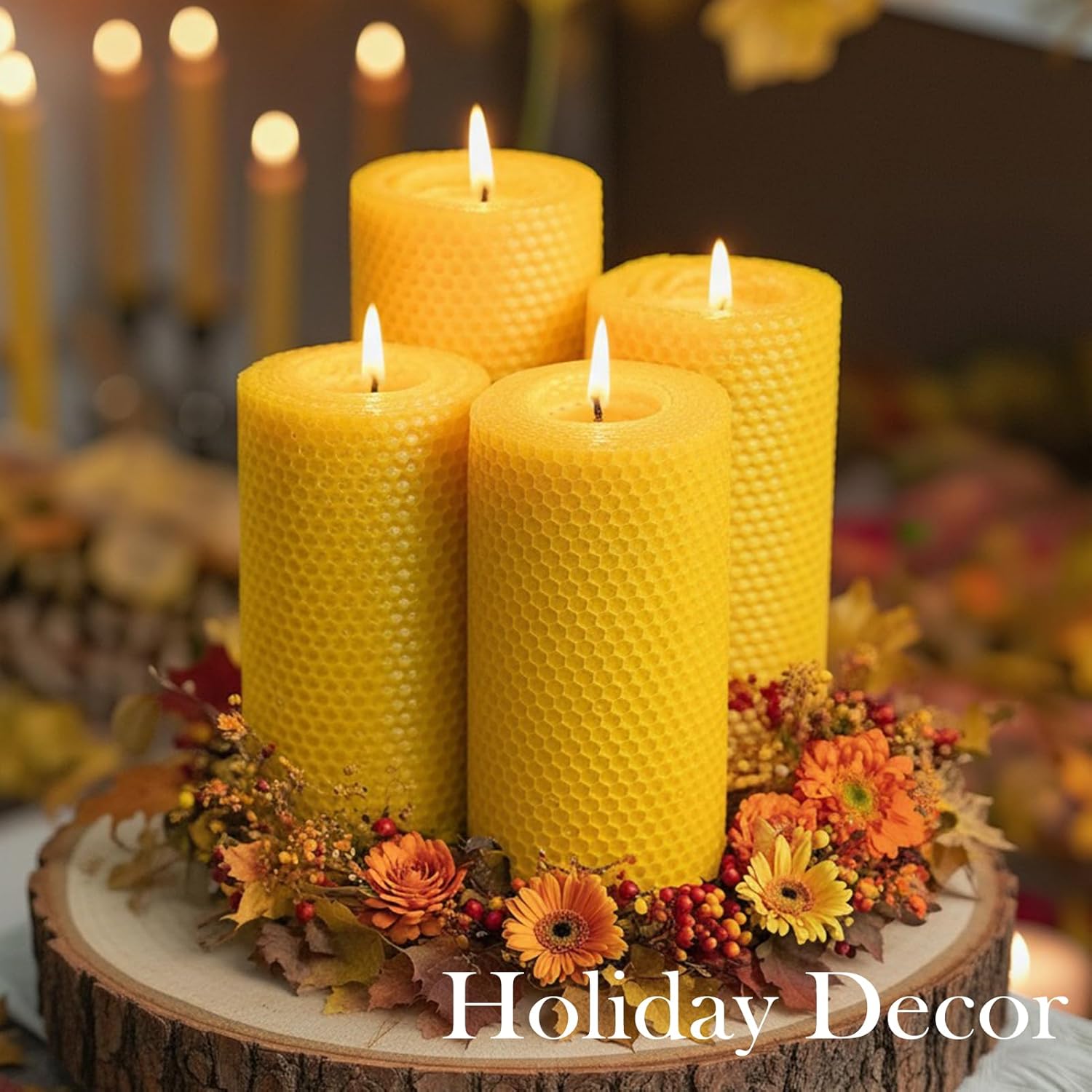 4 Packs 3x6 Inch Beeswax Candles, Large Honeycomb Beeswax Pillar Candles, 45 Hours Burn Time, Natural Pure Bees Wax Candle Handmade Gift for Home Decor, Candle Lovers, Air Purify - Image 5