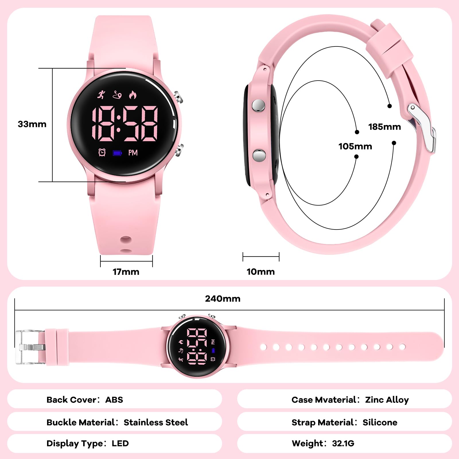 Timever Kinderuhr für Jungen Mädchen, wasserdichte Digitaluhr für Kinder mit Schrittzähler, nicht intelligente Sport-Armbanduhr mit Vibrationsalarm, Schrittzähler, Stoppuhr, Kalender, keine App