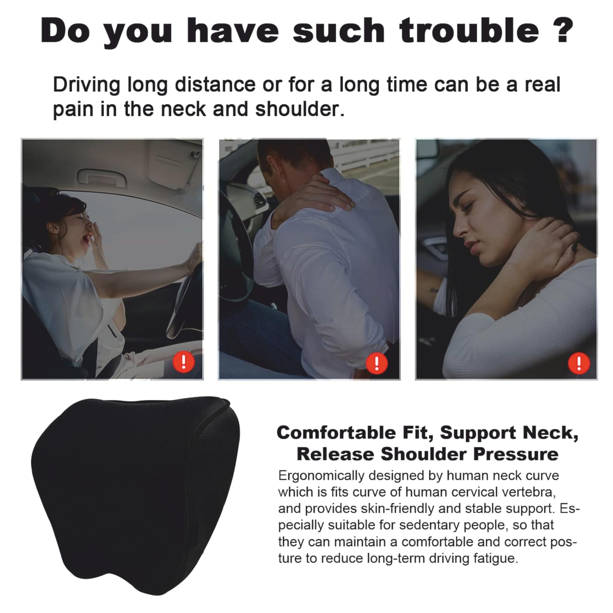 VANSHORA Car Head Rest Pillow Memory Foam Neck Rest Cushion for Car Seats Adjustable Ergonomic Support Lumbar Travel Comfort Soft Pain Relief Black Blue 2