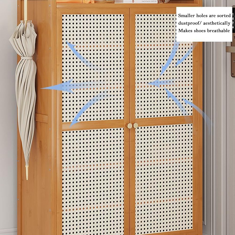 Bambus-Schuhschrank SET023, 7 Ebenen, 2 Türen, 66 x 32 x 111 cm