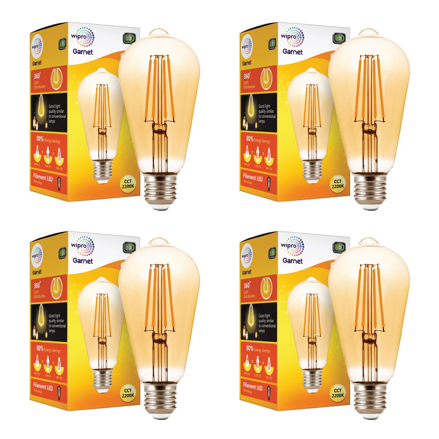 Wipro Garnet 6W ST64 LED Filament Bulb | Decorative LED Bulb for Home & Office Decoration | Energy Efficient Filament Bulb comes with In-Built Surge Protection | E27, 2700K(Warm White, Pack of 4)-image-42
