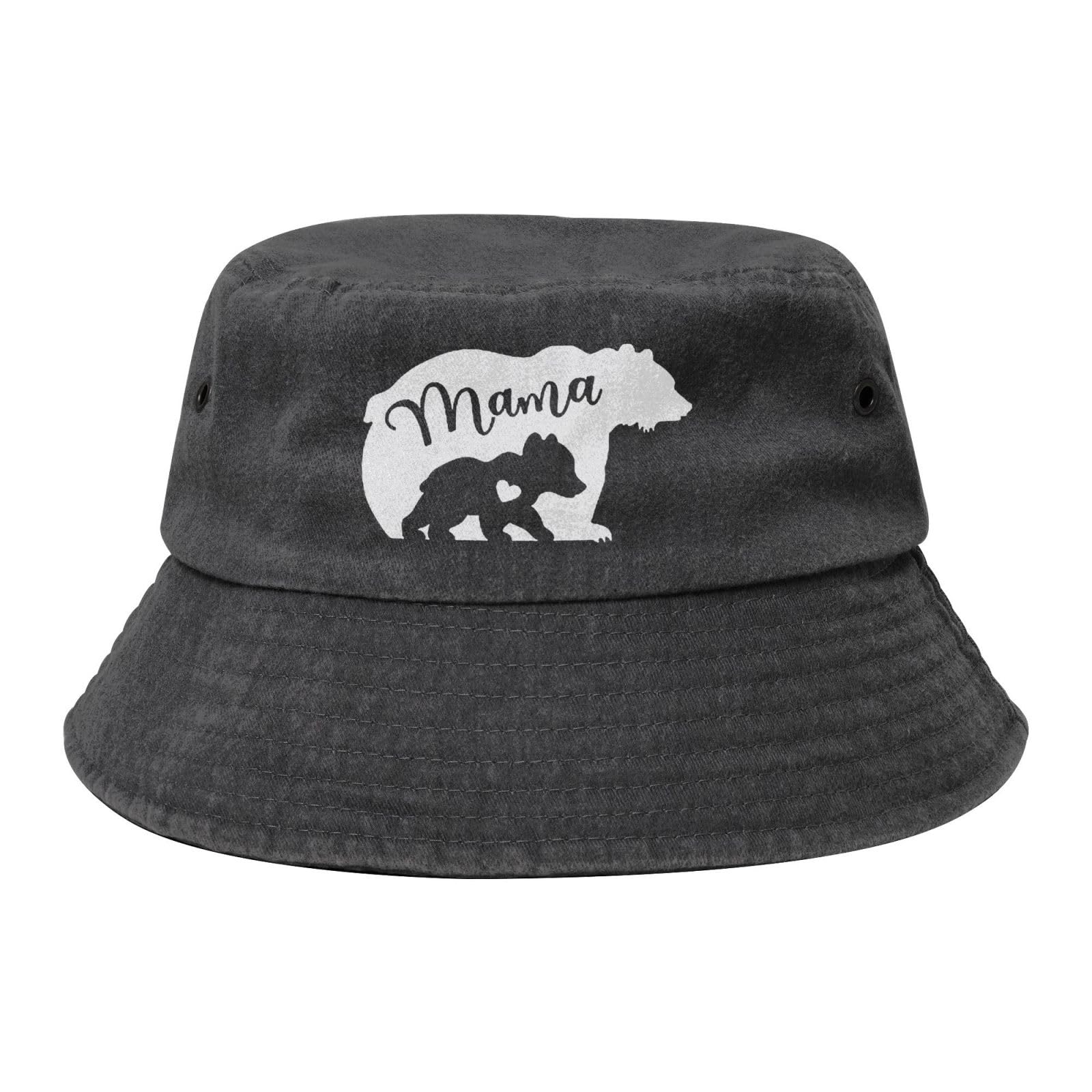 Mama Bear Bucket Hat Cotton Sun Hat Summer Beach Hat Black