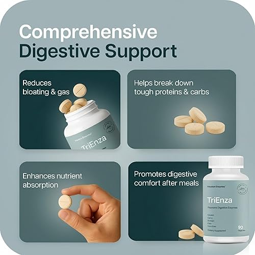 Vista 20 de Houston Enzymes TriEnza - 180 Cápsulas (90 dosis) - Enzimas de amplio espectro para intolerancias digestivas - Apoya la digestión de gluten