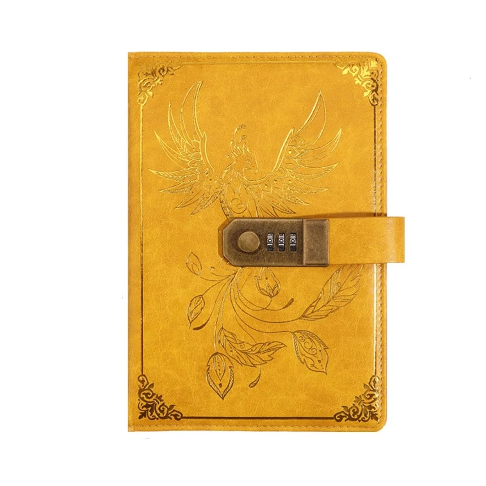 Agenda con cierre Libreta Con Contraseña, Retro A5 Candado For Proteger Secretos, 200 Páginas, Diario De Viaje For Estudiantes(Style1-Yellow)