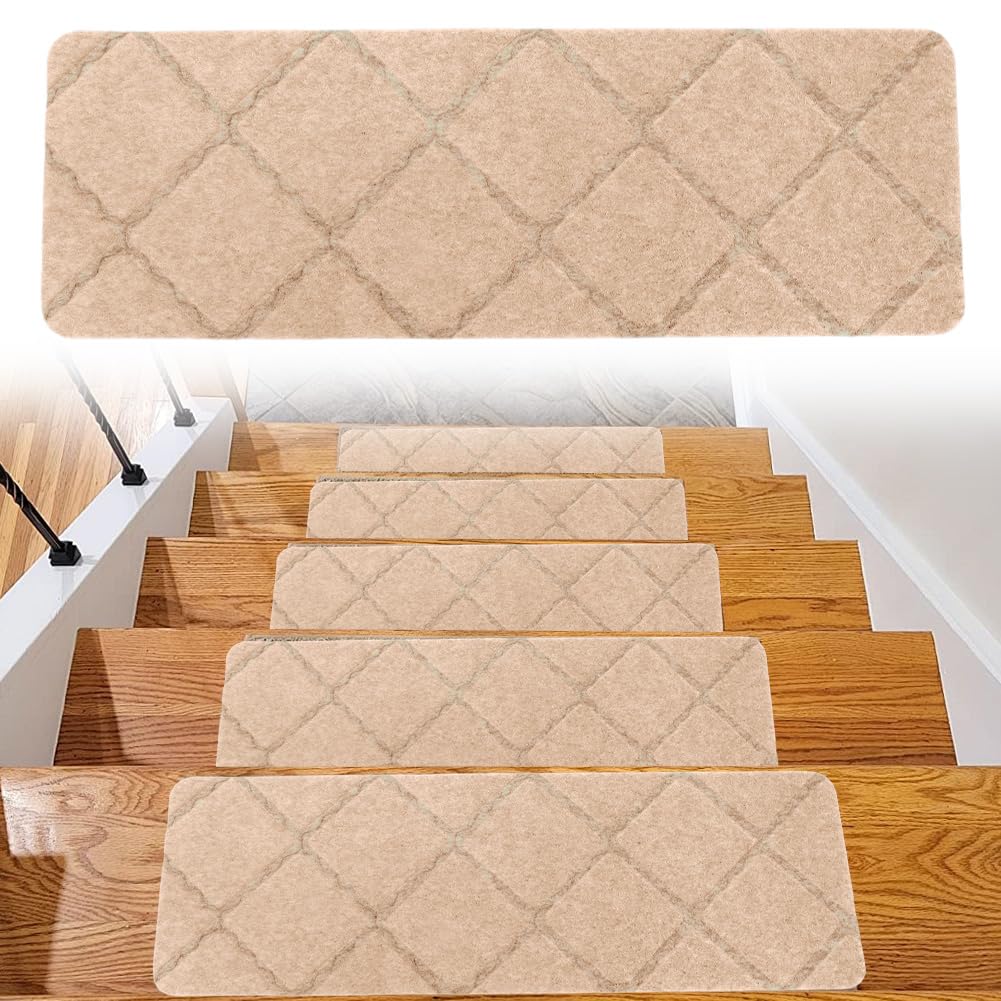 FARYODI Alfombrillas autoadhesivas para escalones, 15 unidades, 55 x 19 cm, para escaleras, para casa, escaleras, de madera, azulejos y mármol (beige)