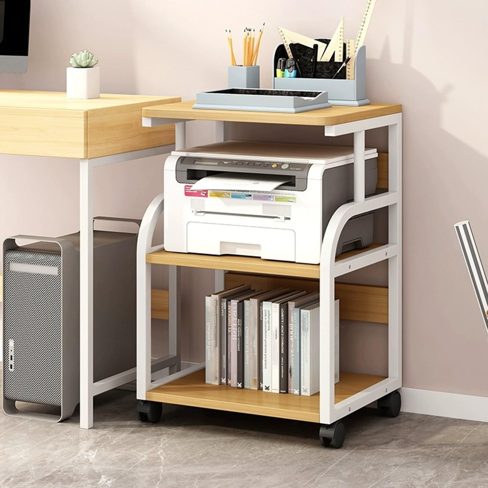 3 Tier Mobili per Hi Fi Mobile Giradischi e Porta vinili con Ruote,Mobiletto portaoggetti AV Moderno Rack Audio Rack componenti Stereo per Stereo di intrattenimento(Beige)