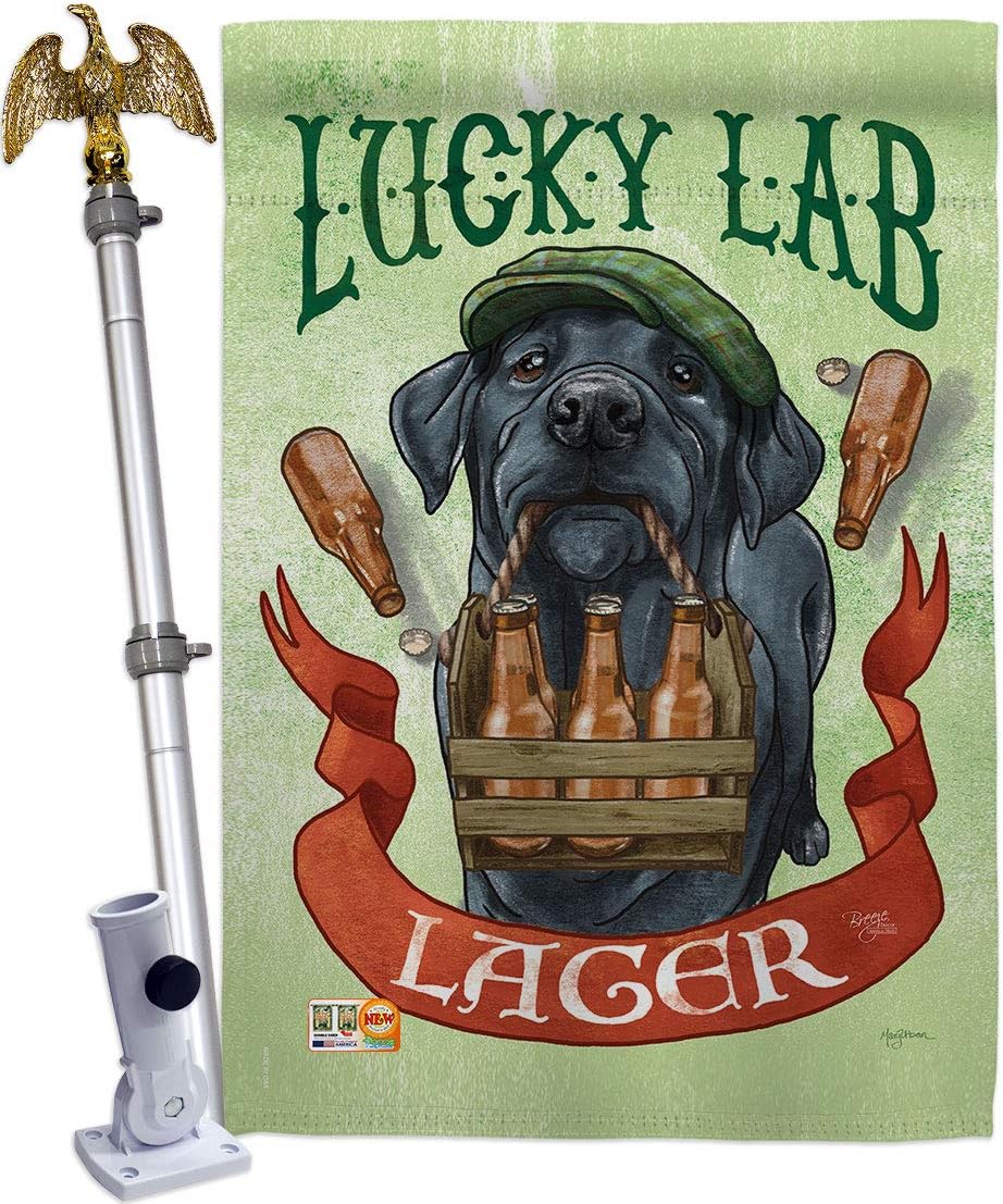 Lucky Lab Lager House Flag Animals Dog Puppy Spoiled Paw Canine Fur Pet Nature Farm Animal Creature Small Decorative Gift Yard Banner Made In USA 28 X 40