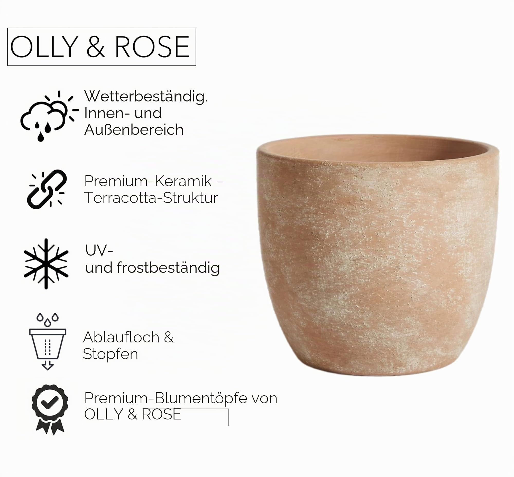 Olly & Rose Große Keramik-Pflanztöpfe Terrakotta gewaschen