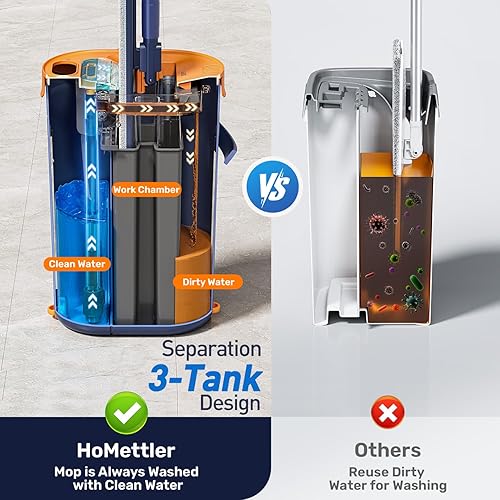 Miniatura 2 de Juego de trapeador y cubo con 6 almohadillas de microfibra