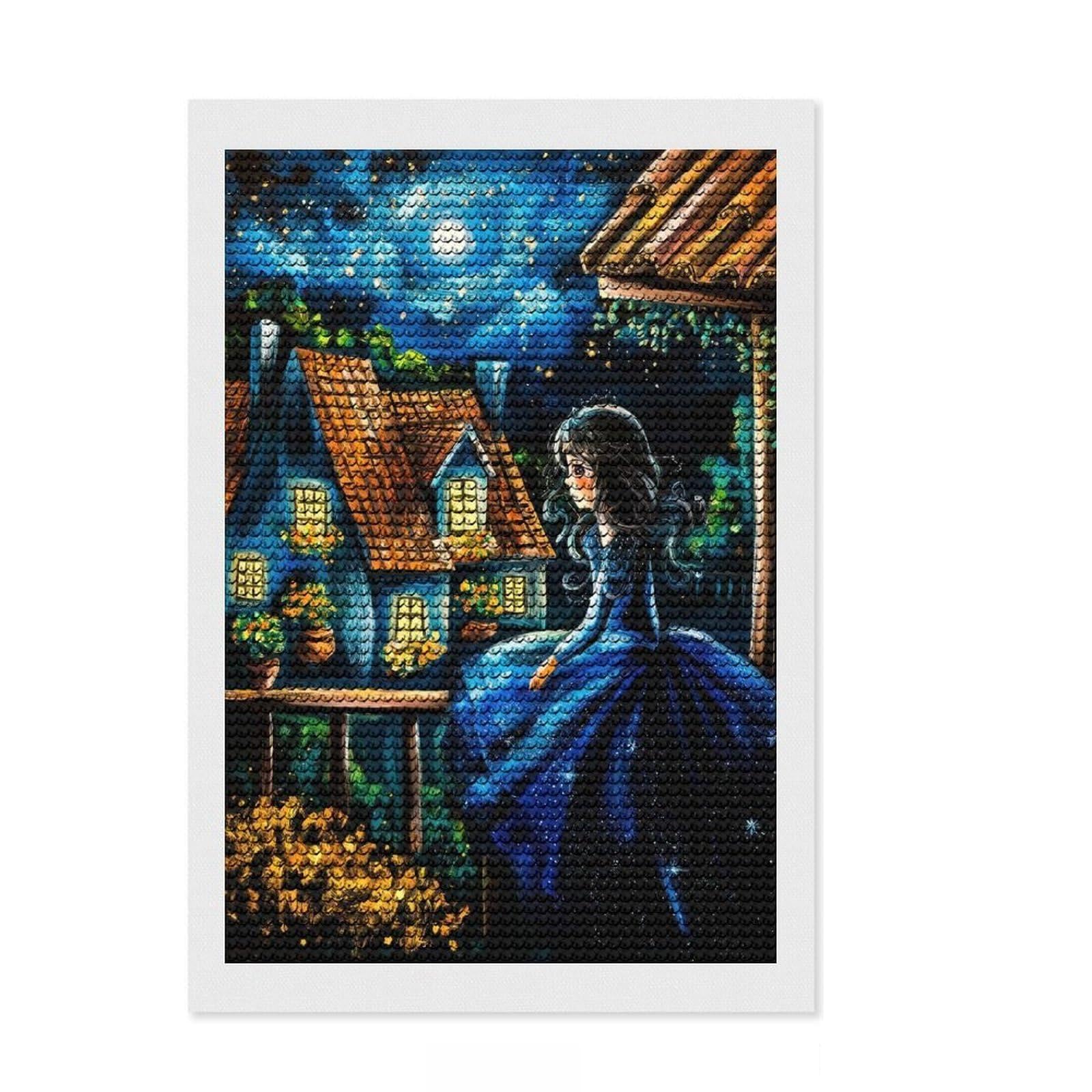 Junmoney Nighttime Dream Diamond Painting Kit 8"x12", for Adults, Full Kit Included, Boho Decor, Thoughtful Handmade Gift, with Tool Kit