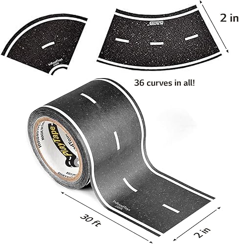 Miniatura 31 de Cinta negra de 30 x 4 pulgadas, cinta negra de auto ideal para niños, rollo de pegatinas para sets de carros y trenes, se pega al piso y las Asfalto
