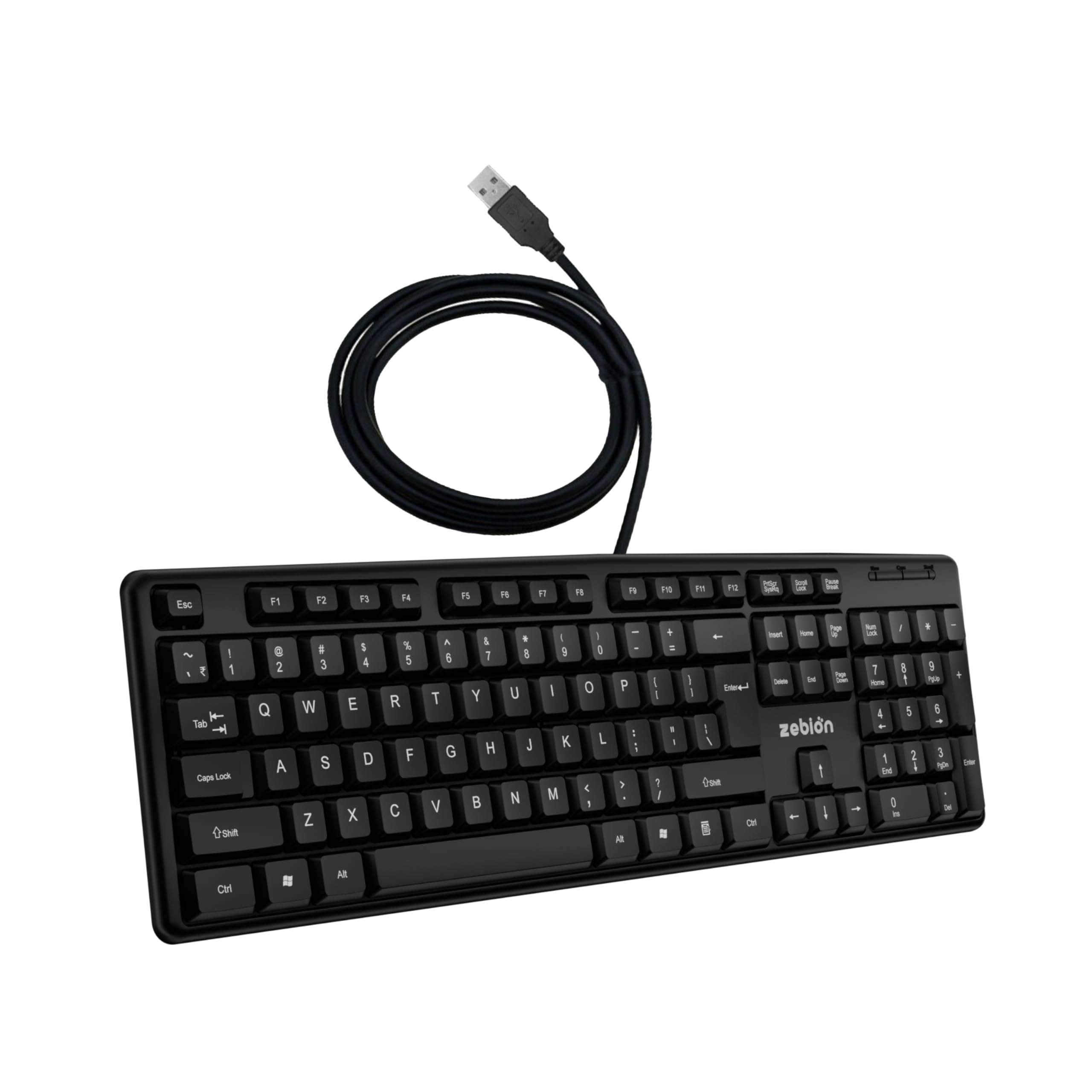Zebion K500 USB Keyboard, Rugged Heavy-Duty Body, Tested with Over 5 Million Keystrokes,Clicky-Touch Feel, Ergonomic Design Comes with 102 Keys Including Rupee Key (Black)-image-5