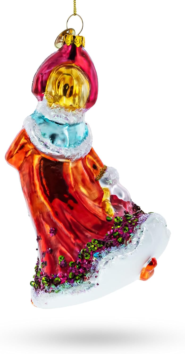 Festive Snow Maiden in Red Blown Glass Christmas Ornament - Image 3