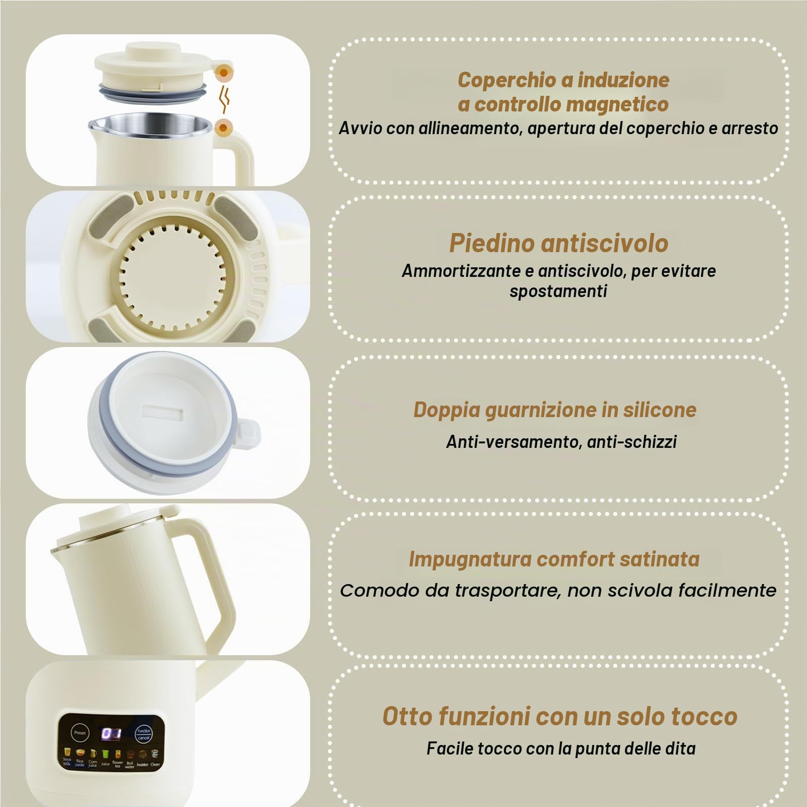Macchina per latte di soia multifunzionale, Macchina per il latte di noci - Pressa per latte di mandorla automatica multifunzionale da 20 once, Con avvio ritardato|Tenuta Achaud|Autopulente