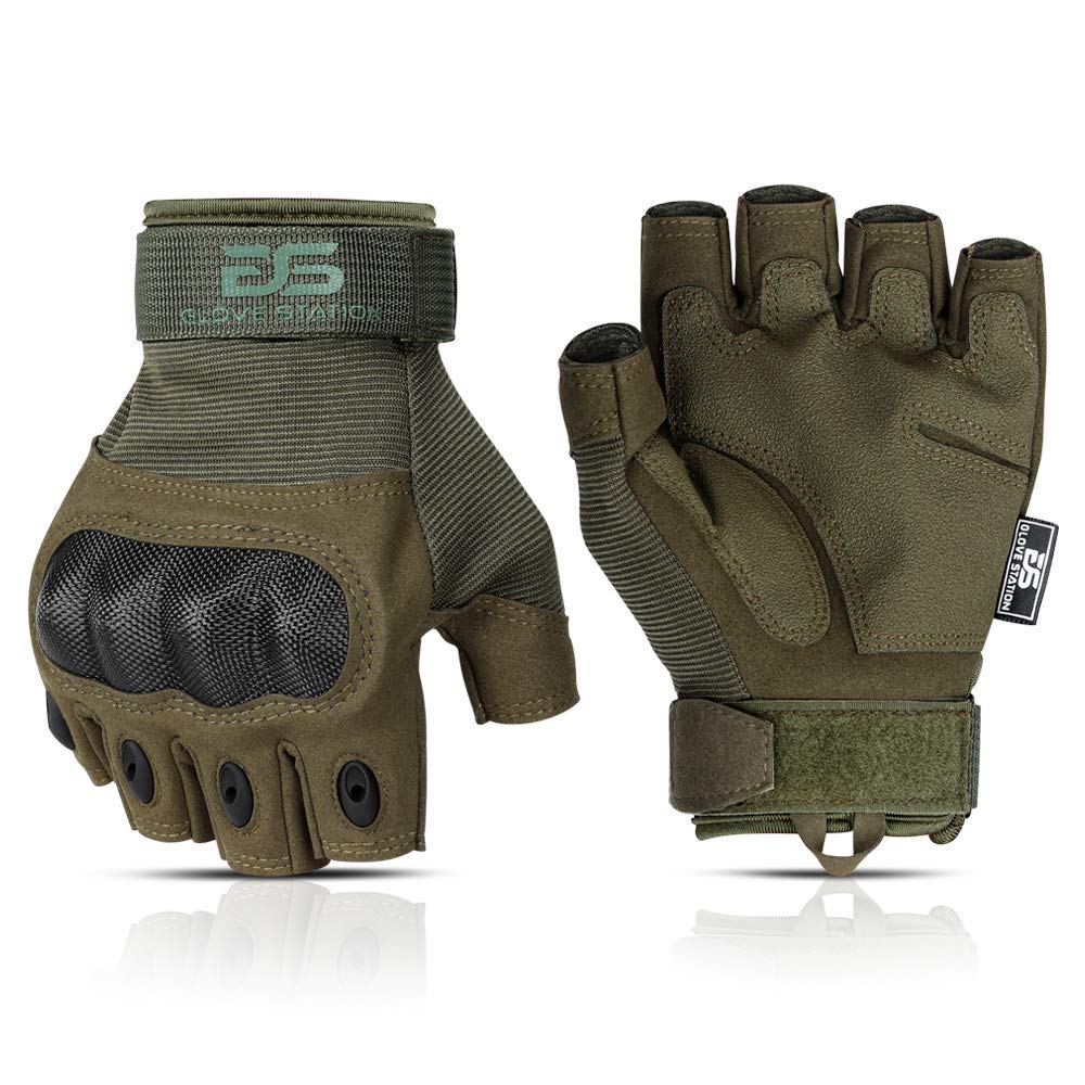 Glove Station- Fingerless Knuckle Tactical Gloves for Men - Motorcycle Gloves for Tactical Shooting, Airsoft, Hunting, Police Work and Hiking