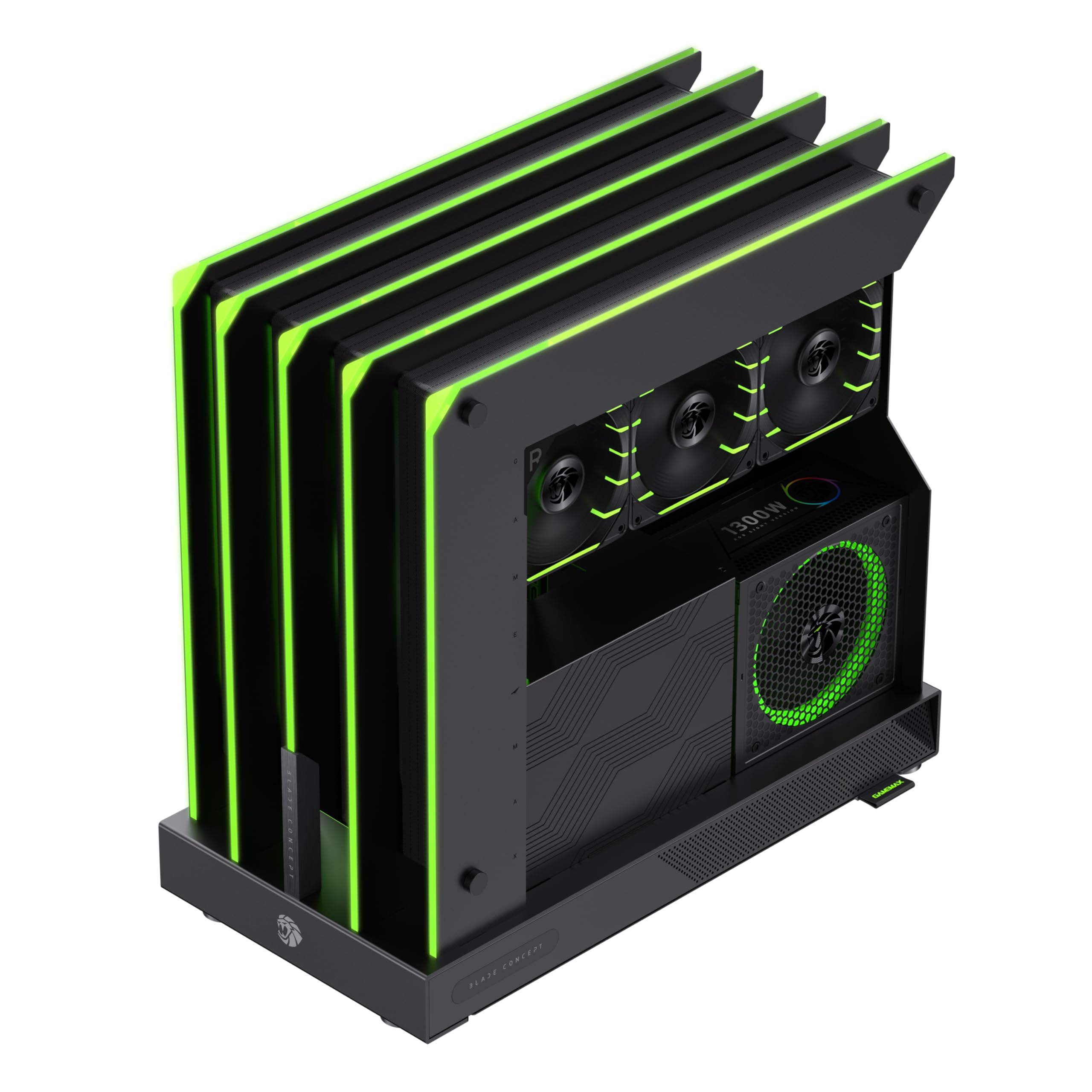 GAMEMAX BLADE CONCEPT Case PC, ATX Gaming, Illuminazione RGB a Forma di Artiglio con 277 LED, Compatibile con GPU Serie NV50 con Riser PCIe 4.0, Montaggio Verticale GPU, Edizione MOD Limitata