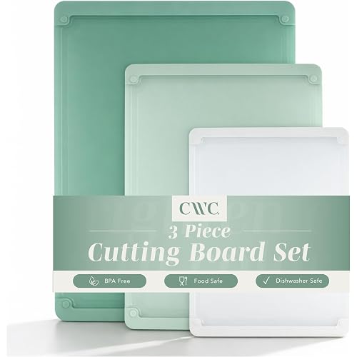 COOK WITH COLOR Extra Large Cutting Board Set, Jumbo-Sized Boards with Rubber Border for Enhanced Cooking Experience, 3-Piece, Sage