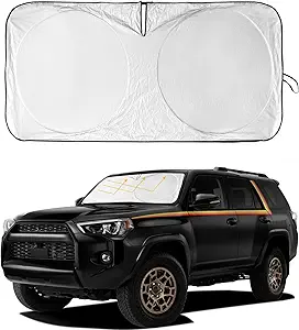 Car Windshield Sun Shade for 4Runner 2003-2009-Sunshade for Front Window Cover Custom Fit Toyota RAV4 4Runner Sequoia Land Cruiser Sun Visor Protector 210T Fabric Foldable Shades Block UV Ray (M+