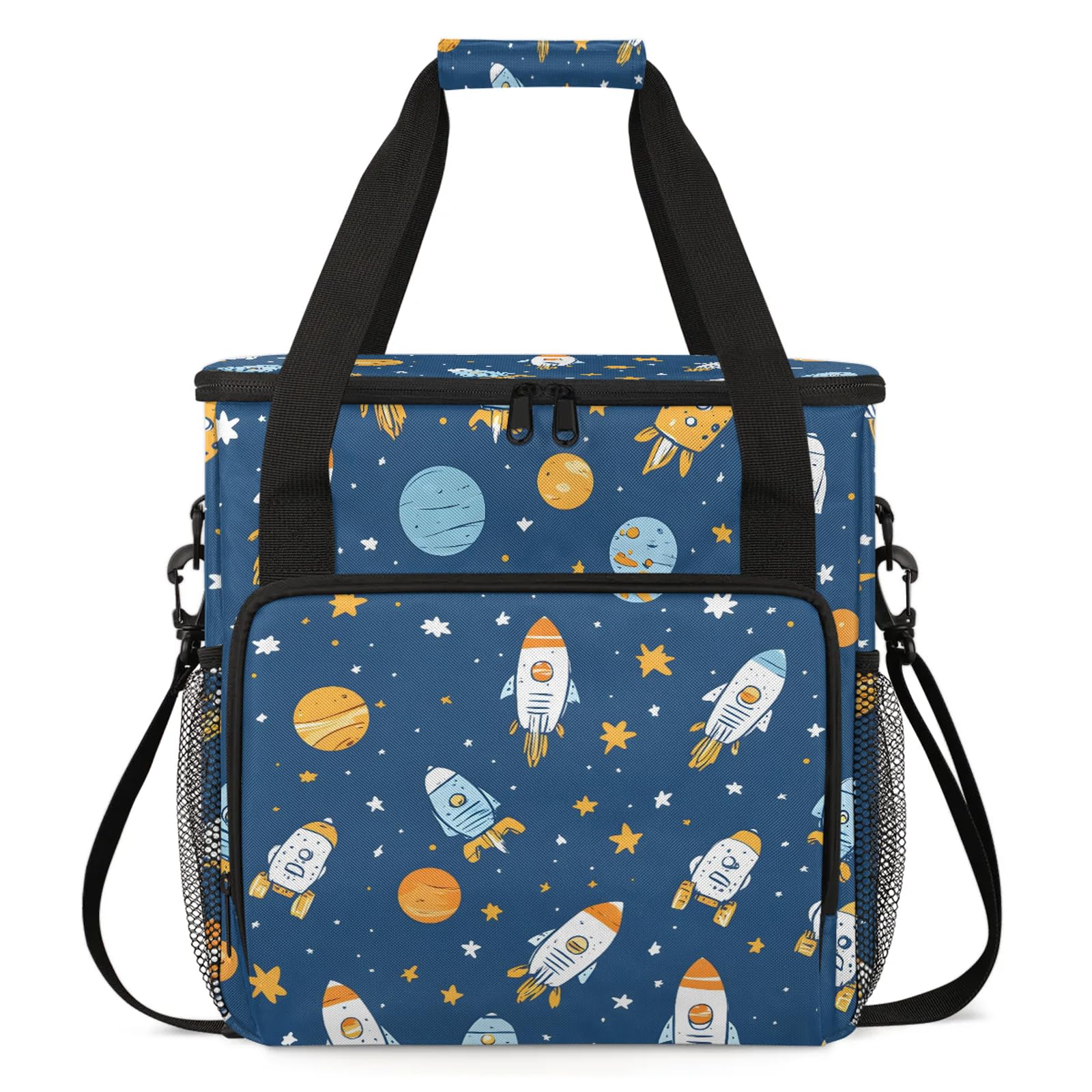 Adornori Space Rocket Coffee Maker Travel Bag, Cartoon Galaxy Universe Planet Insulated Grocery Bag Travel Picnic Leakproof Cooler Bags With Shoulder Strap