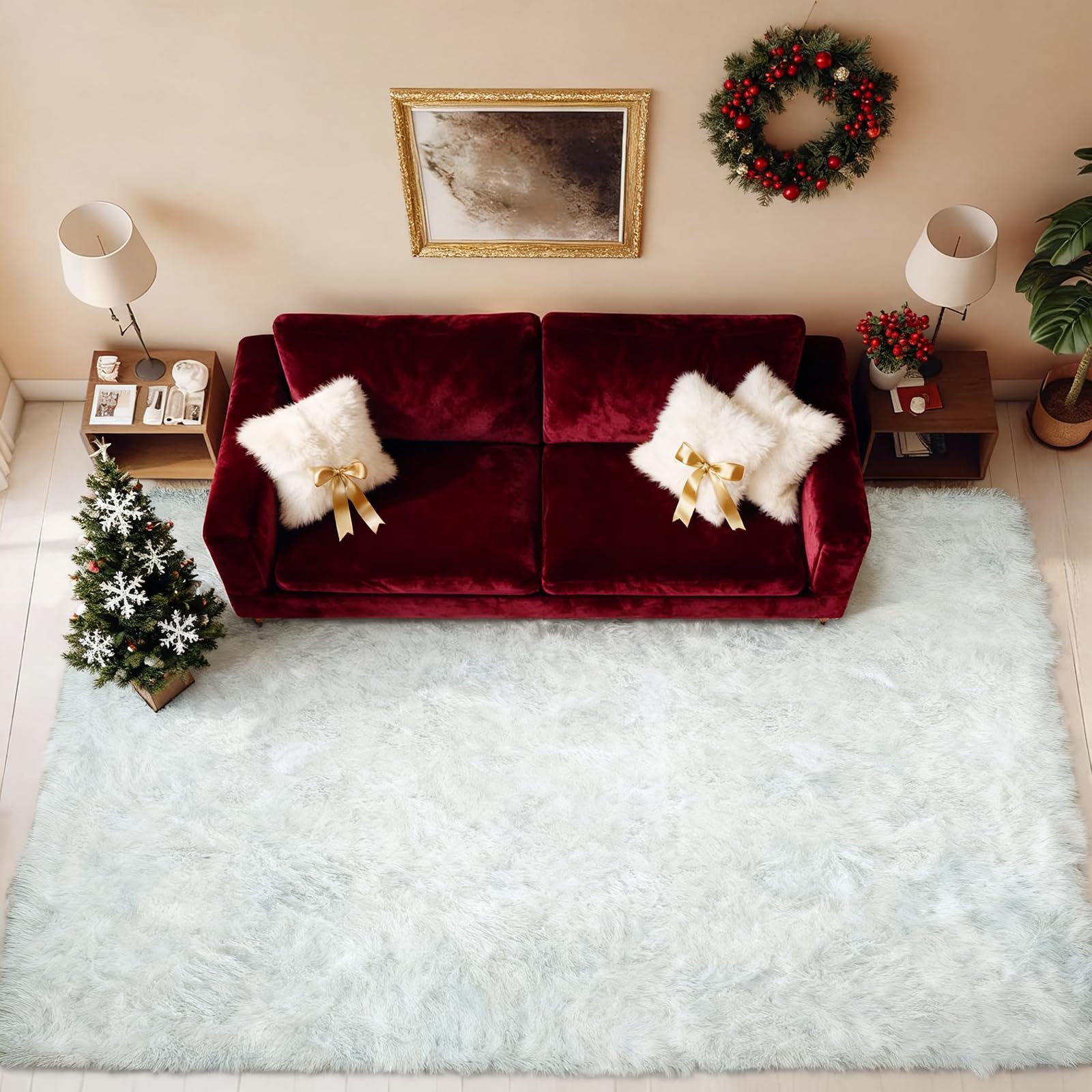 Tapis Moelleux Salon Shaggy Blanc pour des Soirées Cocooning en Famille