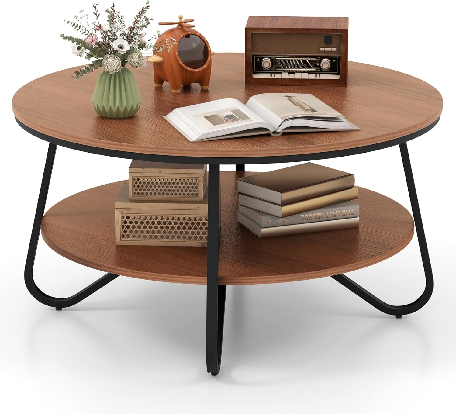 Amazon.com: Giantex 2-Tier Round Coffee Table, 33.5" Wood Coffee Table ...