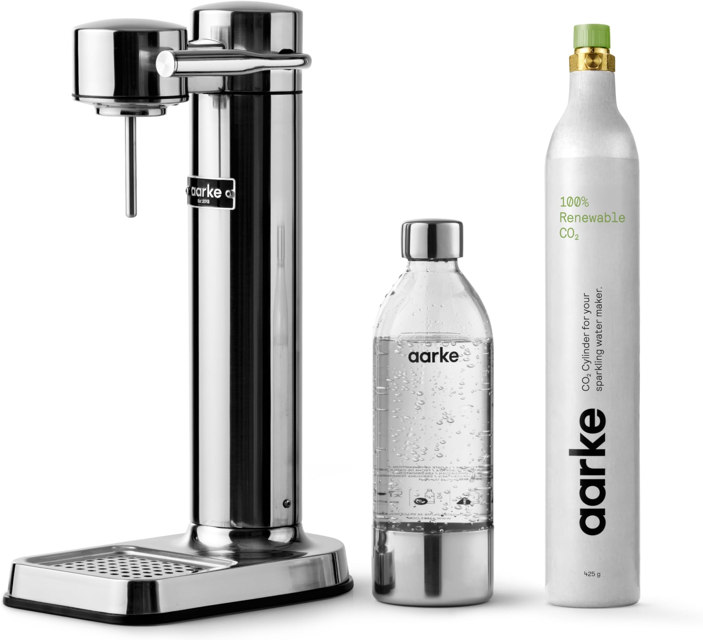 Aarke Carbonator lll with CO2 Cylinder, Sparkling & Carbonation Water Machine, Stainless Steel with PET BPA-Free Reusable Bottle Volume 1L/34 fl oz (Stainless Steel)