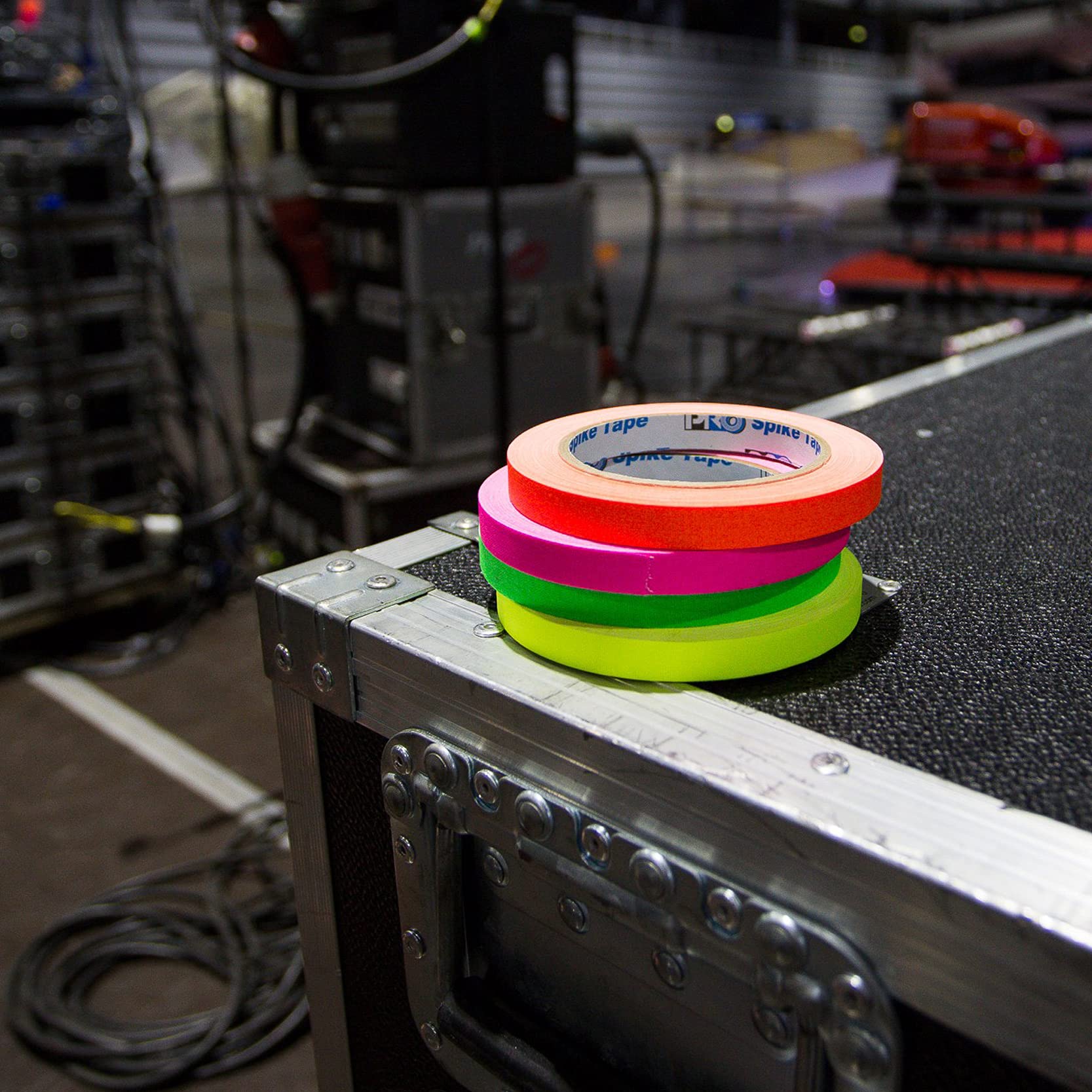 Pro Tapes Spike Tape Set 12 mm x 18 m, Neon Gaffa in 4 Farben (neongelb, neongrün, neonpink, neonorange)