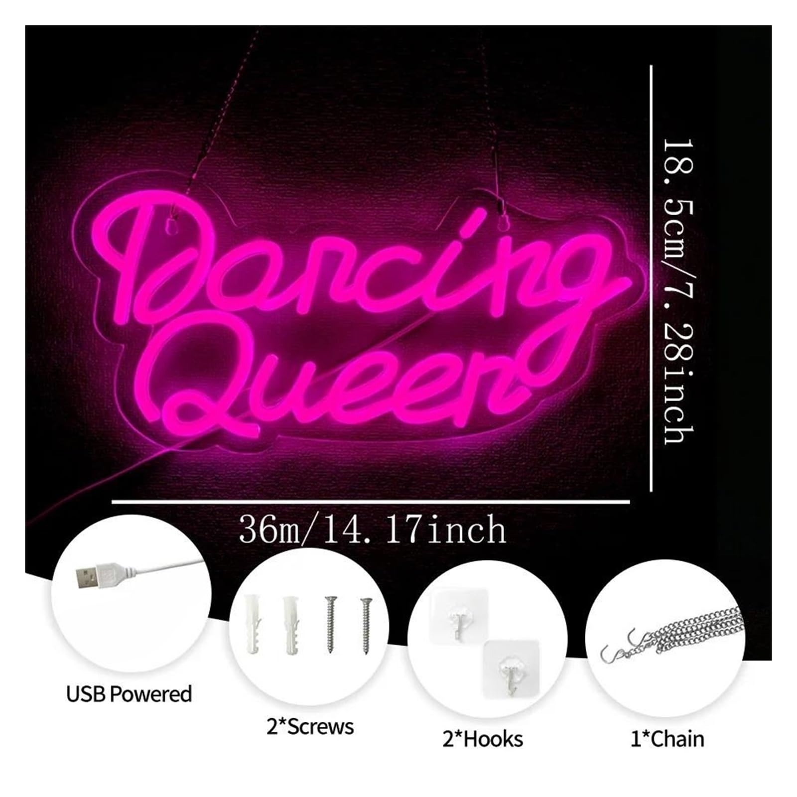 Scritta luminosa Insegna Al Neon A Dimmerabile Dancing Queen Per Gli Amanti Del Ballo, Per Feste, Bar, Sala Da Ballo, Club, Decorazione Da Parete, 36cmx18.5cm