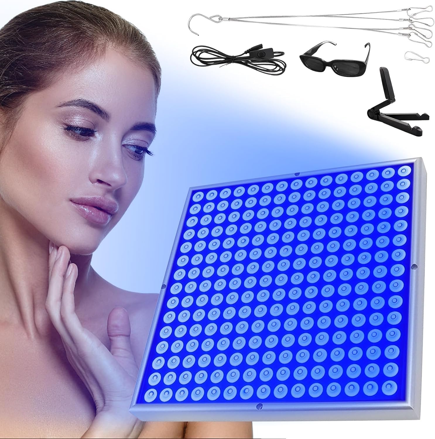 Lampe Bronzage à Maison, Face 45w Face et Corps Solaire avec Un Crochet à Bague Suspendue et Un Bandeau, 460 Nm Lampe Bleue ComplèTe LED Tanning Luminateur avec 225pcs LEDs