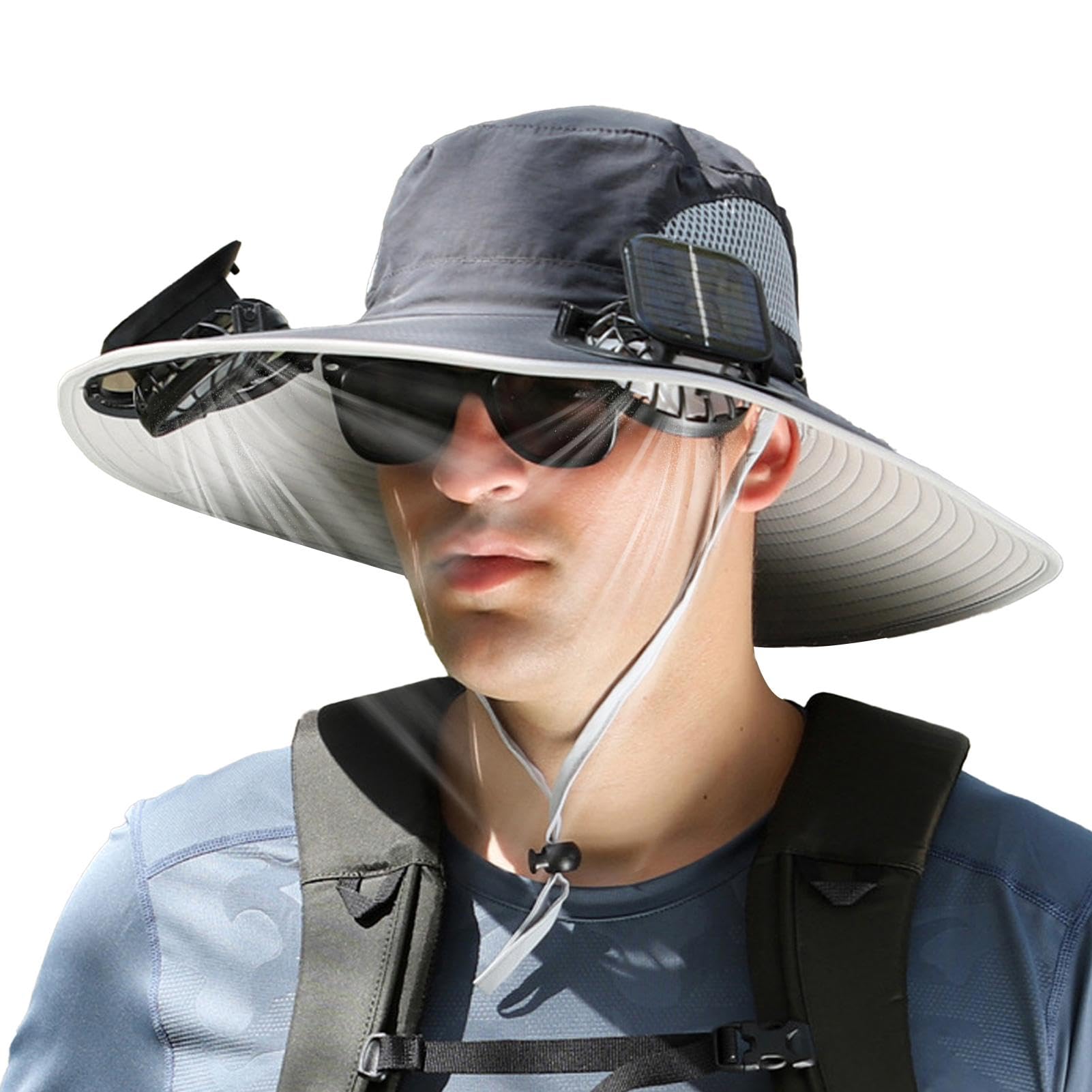 Cappello da Sole A Tesa Larga con Ventilatore Solare, Cappello da Ventilatore Solare per Uomo Donna, Cappello Sole Estivo per Ventilatore Solare, Cappellino Pesca con Ventola, Ricarica USB