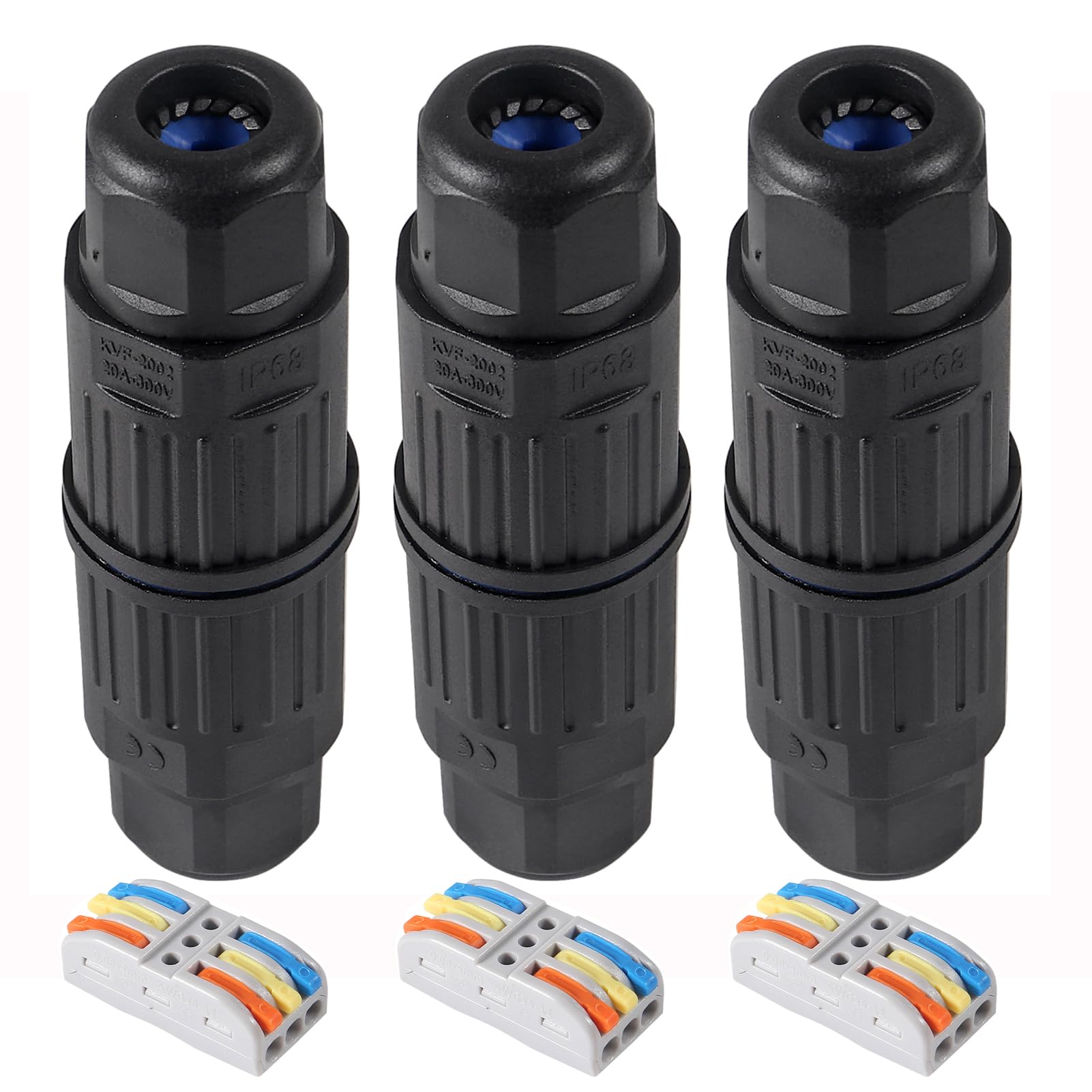 3Pcs Waterproof Cable Connector 3 Pin Wire Connector 3 Way Inline Wire Connector Push in Connectors Electrical Terminal Quick Outdoor Terminal Suitable for Repair Extend Power Cables-image-0