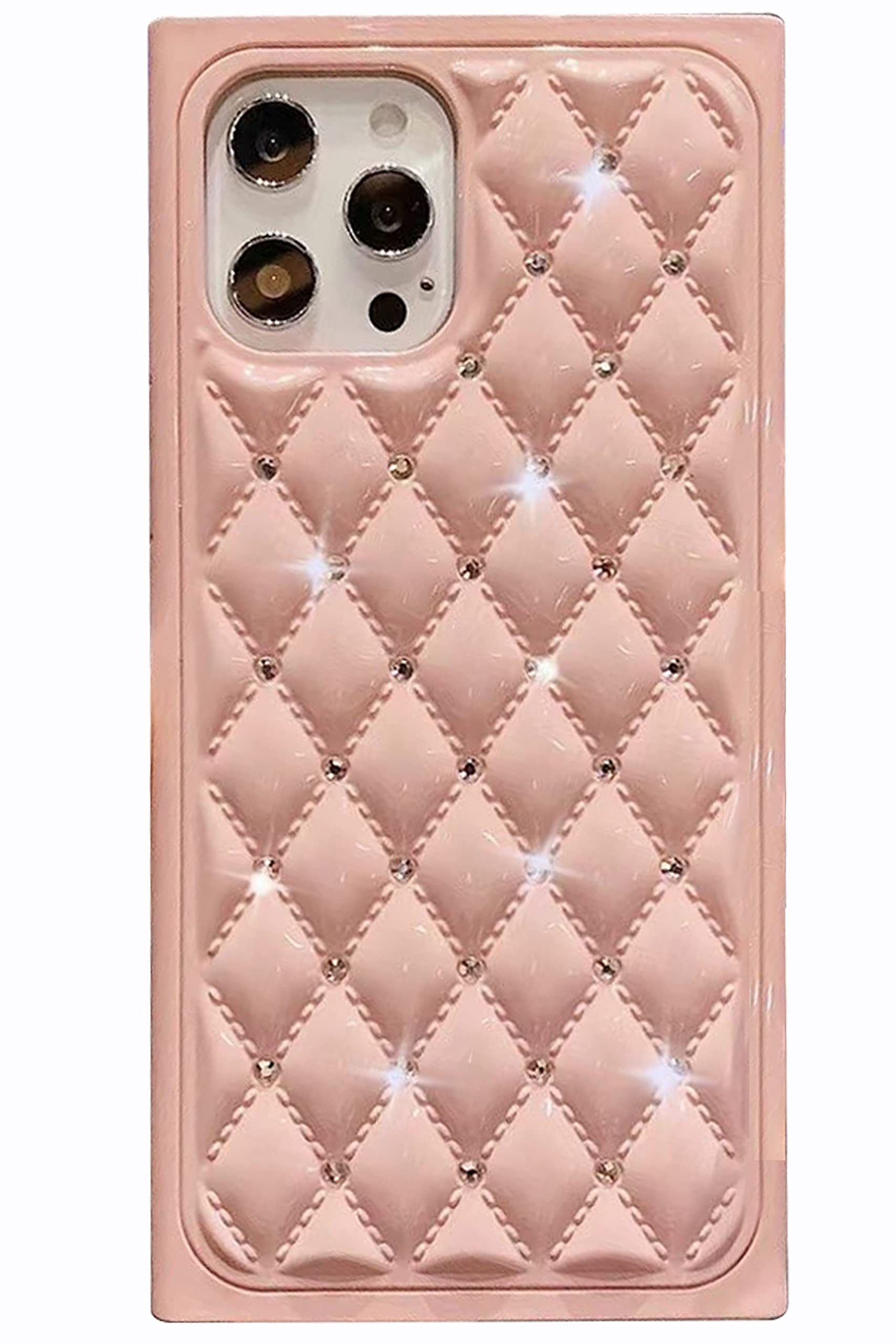 IvachellCompatible with iPhone 13 Pro case Square Cute Hard Plastic Cases for Girls Women Girly Luxury Bling Glitter 13pro iPhone13Pro 5g Bumper Cover 6.1 inch (Pink)