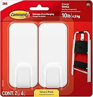 Command 10 lb XL Heavyweight Wall Hooks, 2-Pack with 6 Strips - Damage-Free Heavy Duty Hanging for Organization