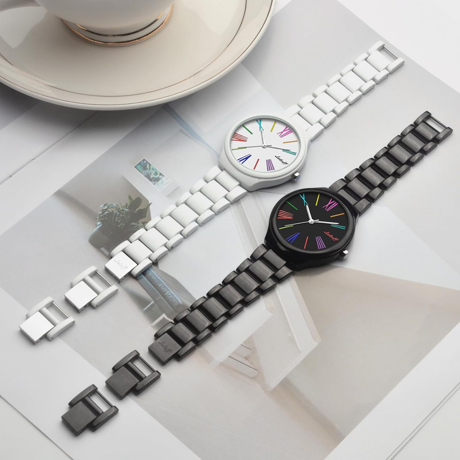 Letoff Women's Watch with Colorful Roman Numerals, Interchangeable Metal Strap (No Tools Needed), Water Resistant 100ft