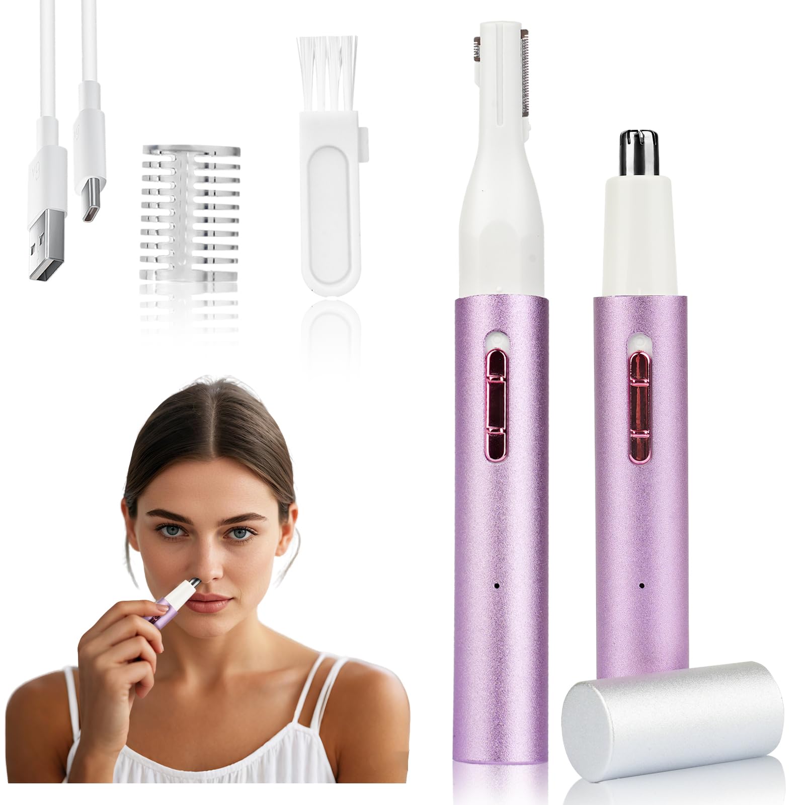 2026 Rechargeable Nose Ear Hair Trimmer Dual-Edge Blade Electric Clipper for Women Men Facial Eyebrow Hair Removal Tool