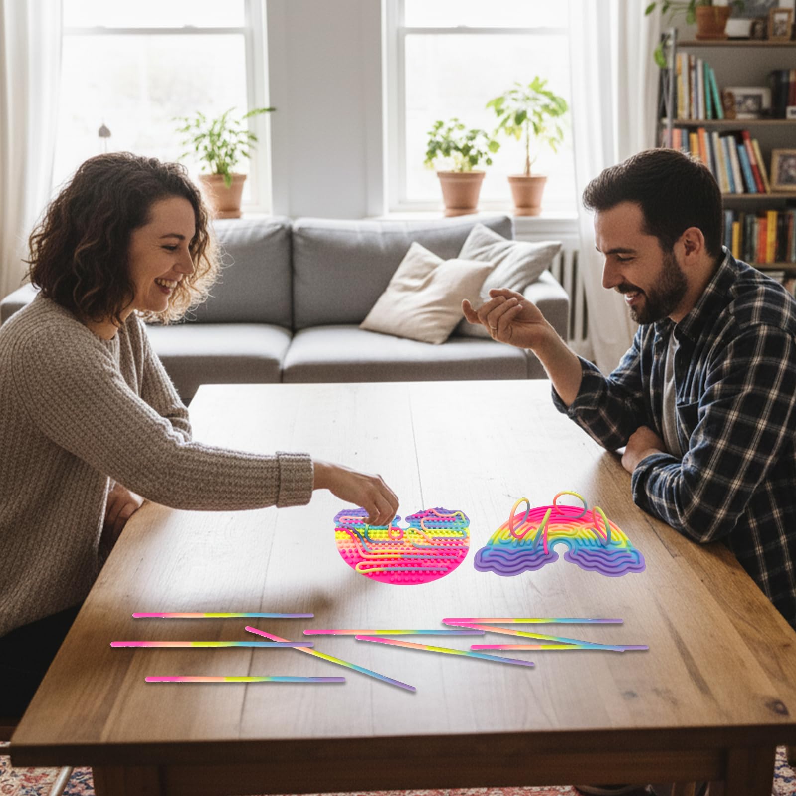 Tablica Aktywności Sensorycznej, Silikonowa Sensory Activity Board, Dwustronna Tablica Aktywności z 11 Kolorowymi Patyczkami, Zabawki Sensoryczne dla ADHD OCD ADD Autyzm (Chmury B)