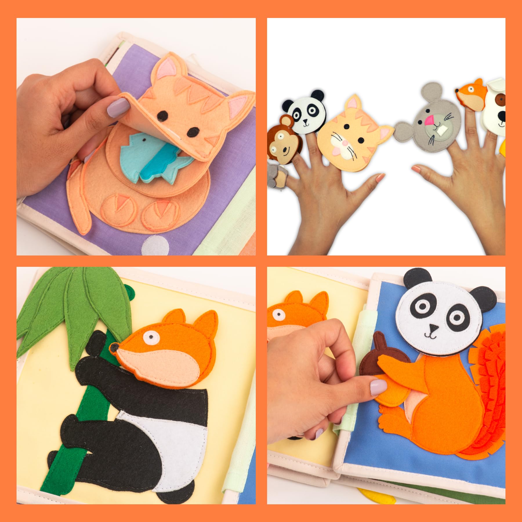 Jolly Designs Mini Quiet Book Les Amis des Animaux – Jouet Montessori dès 12 Mois – Livre sensoriel & Livre Tissu pour Enfant – Book Fait Main avec 6 Pages d’activités – Jouet éducatif & de Voyage