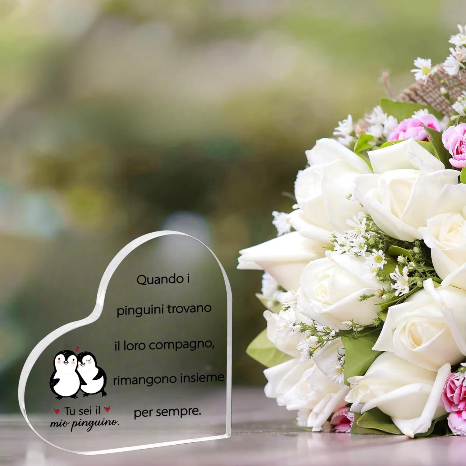 PulangRen Regalo San Valentino Per Lui Lei Pinguino Placca Acrilica Regali Per Lei Lui Regali Di Coppia Regalo Fidanzato Fidanzata Regalo Anniversario Per Lui Lei