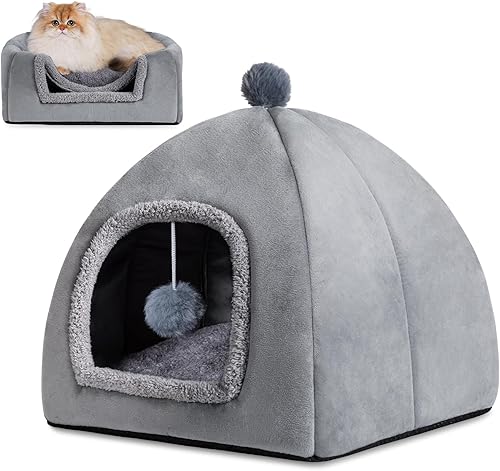 Miniatura 7 de Cueva de cama para gatos para interiores, adecuada para cama de cúpula de gato, cama escondida para gatos de interior con colchón extraíble para