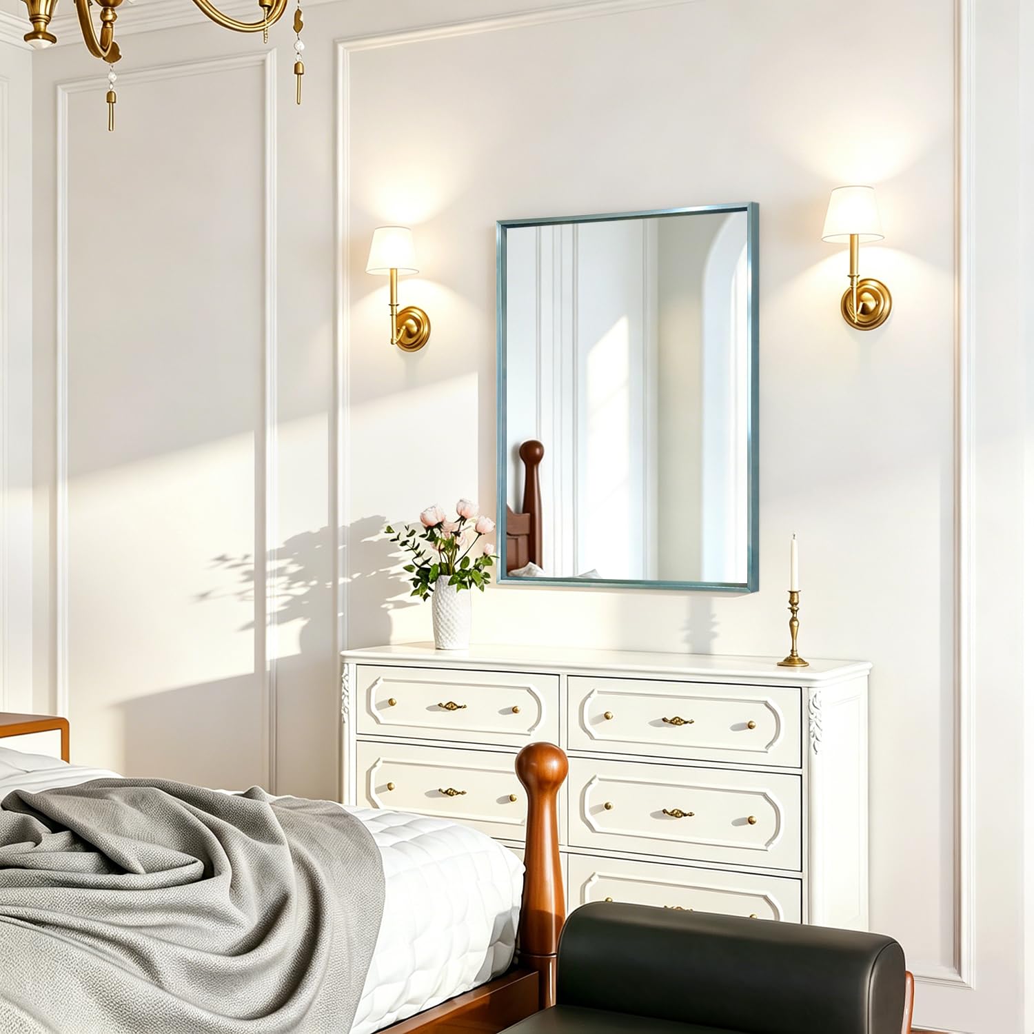 AAZZKANG Miroir mural moderne avec cadre en métal pour chambre à coucher, salle de bain, salon, miroir de courtoisie rectangulaire 50 x 40 cm