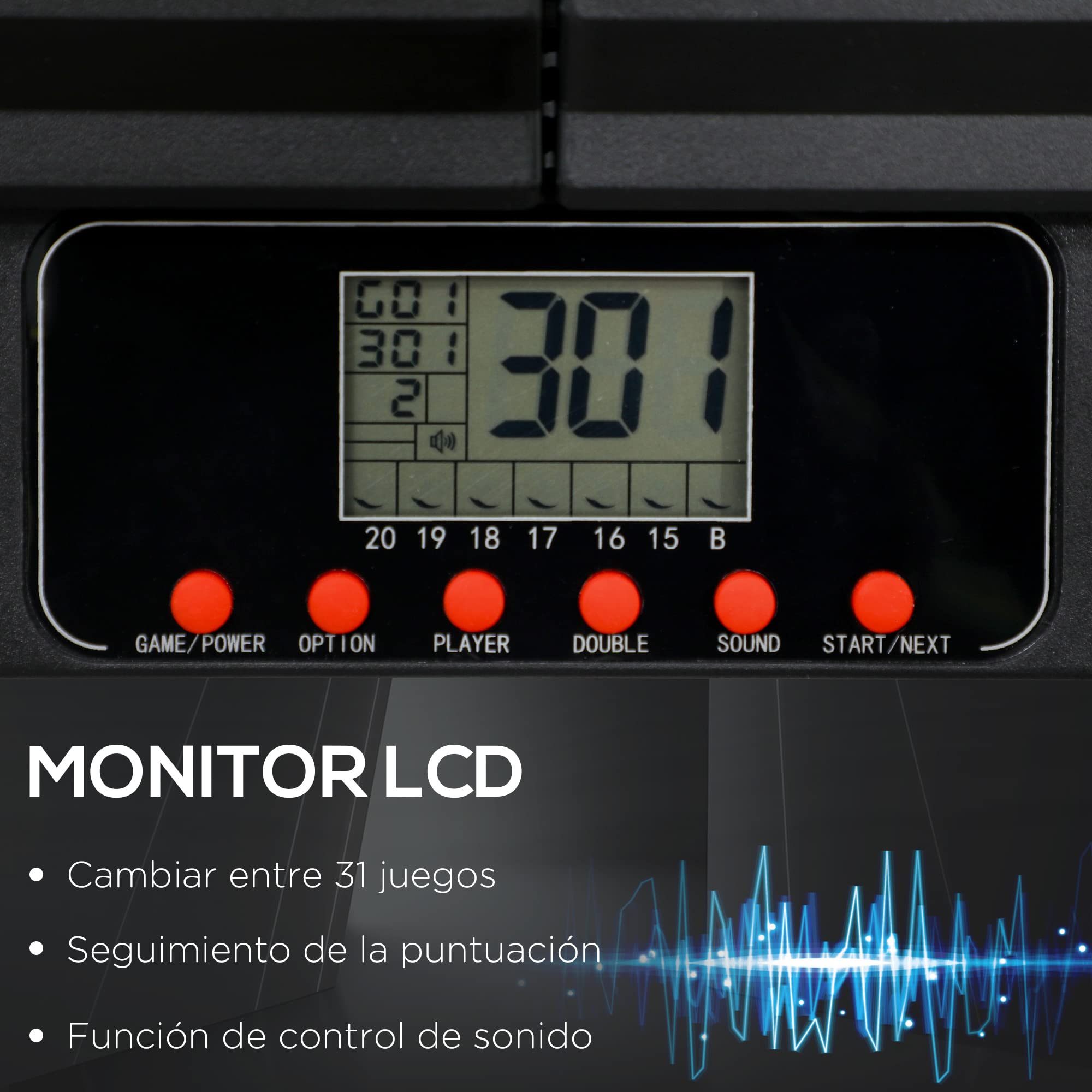 SPORTNOW Diana Electrónica Plegable 31 Juegos 285 Programas 8 Jugadores Juego de Dardo Electrónico 6 Dardos Pantalla LCD 83x45x4 cm Negro