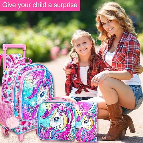 Miniatura 7 de 3 mochilas con ruedas para niñas, mochilas con ruedas para niños, unicornio, sirena, gato, zorro, mochila con ruedas para la escuela,