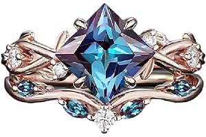 SHAMA JEWELS HUB Princess Cut Moonstone And Alexandrite Wedding Ring Set