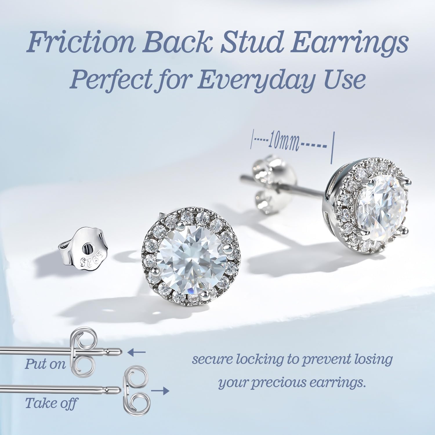 Moissanite Stud Earrings, Lab Created Double Halo Design 1 Pair VVSI Quality D Color Round Cut,Moissanite Earrings for Women Men Sensitive Ear Gifts - Image 4