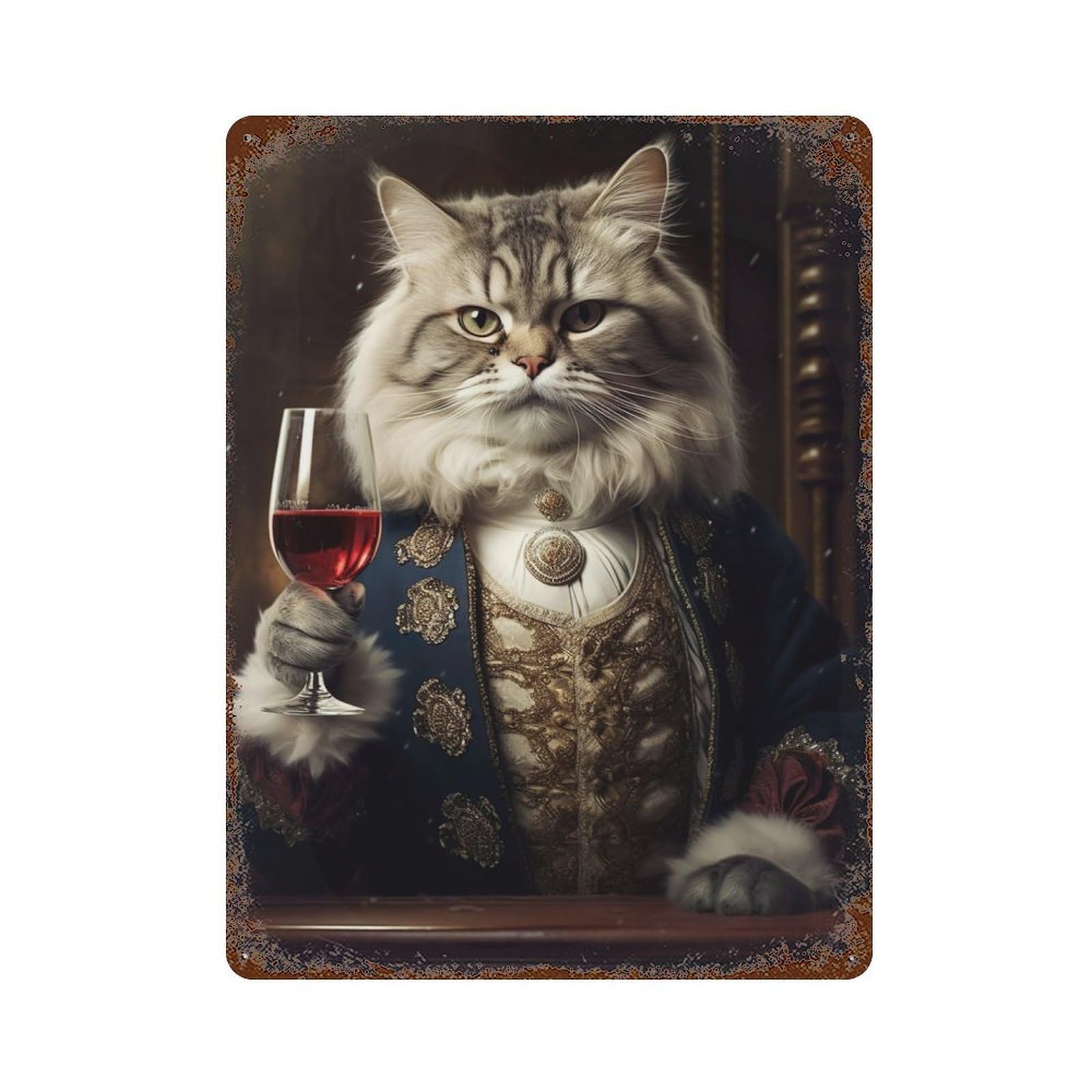 Cat Aristrocat Champagne Vintage Rust Metal Sign 15.7"x11.8", for Pub, Kitchen And Man Cave Decor, Rustic Home Decor