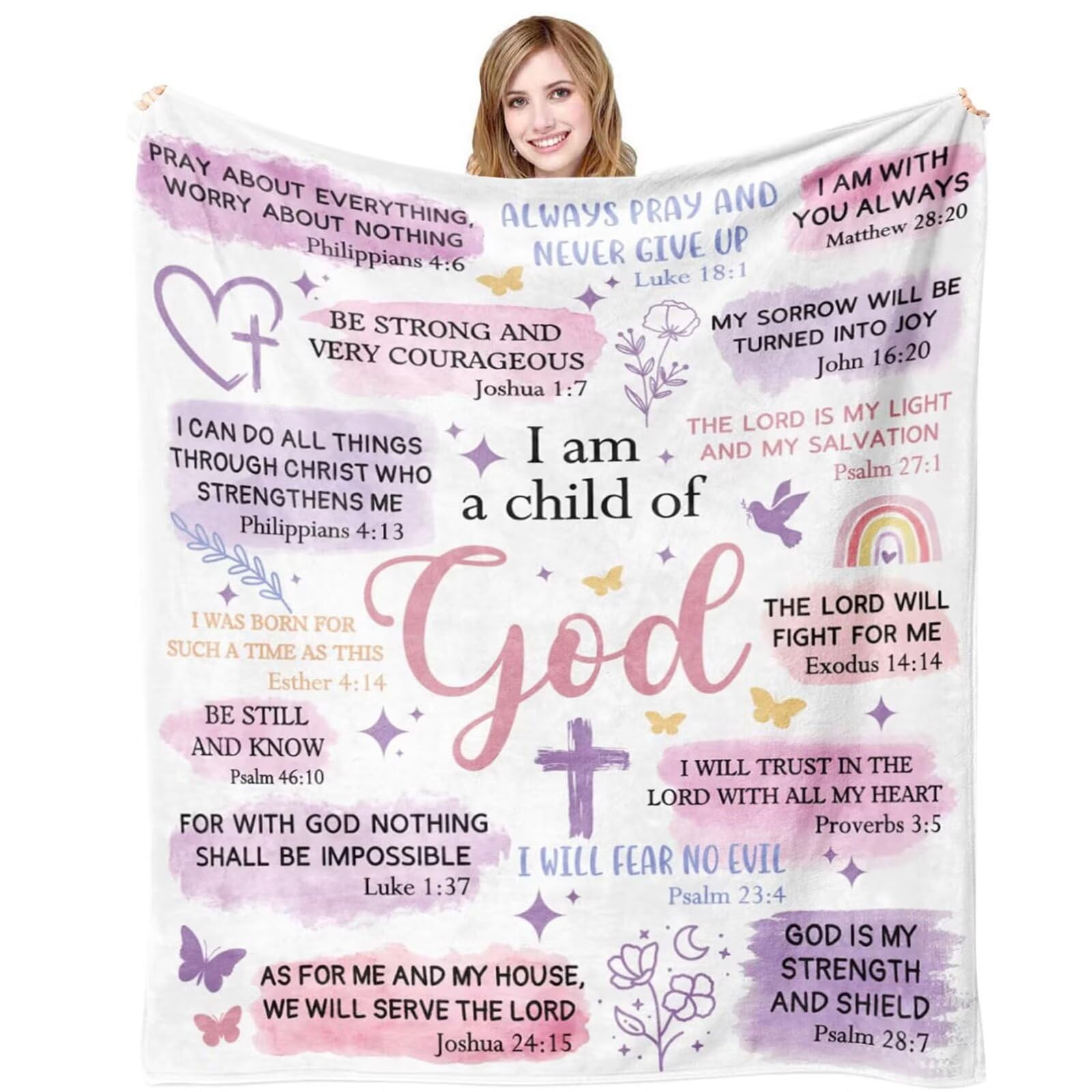 Christian Gifts for Women - I Am a Child of God Inspirational Religious Gift for Baptism, First Communion/Christmas/Birthday Flannel Blanket Present for Girls Sister Friend 50"X60"