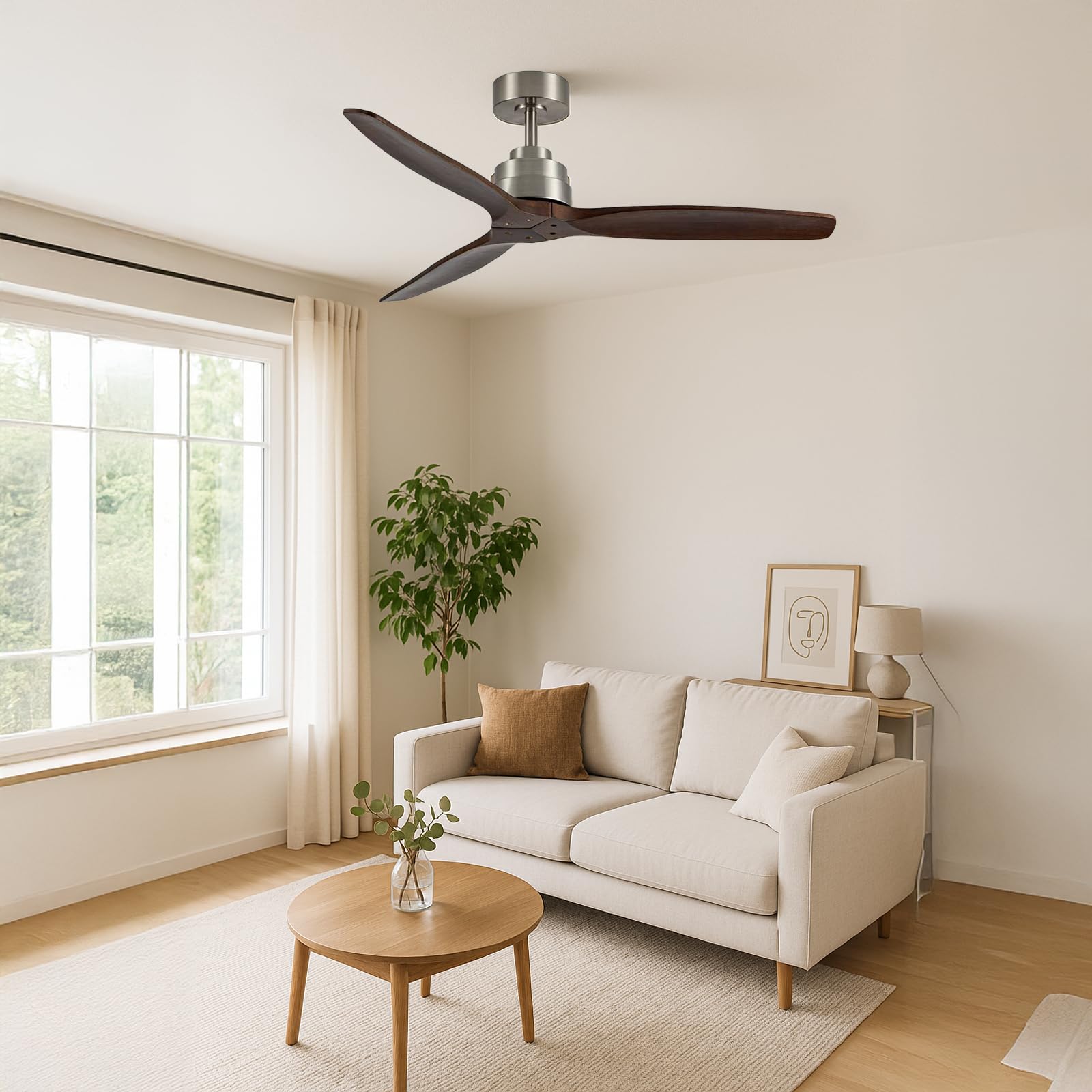 YOEVU HÉLIX Ventilador de Techo sin Luz, Mando a Distancia, 132 cm, Nogal