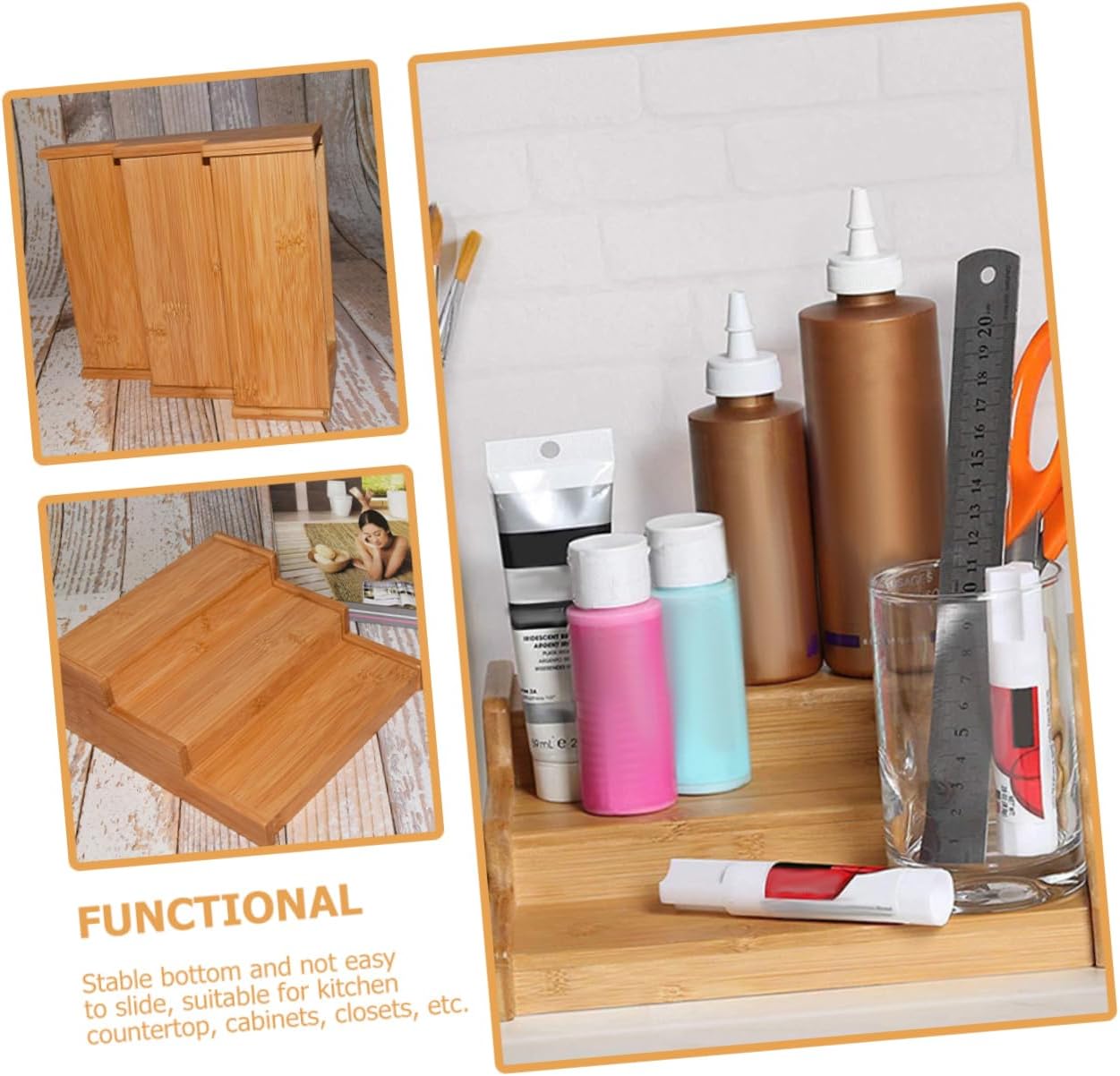 Cabilock Bamboo Spice Rack Kitchen Retractable Storage Rack Countertop Seasoning Rack Kitchen Retractable Organizer Expandable Display Shelf Retractable Seasoning Rack Spice Shelf